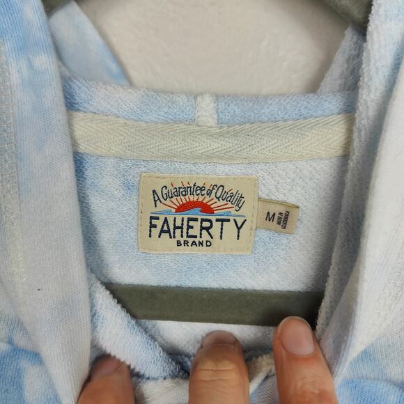 Faherty Tie Dye Hoodie Sweatshirt Mens Medium White Blue Pullover Cotton Terry - Picture 8 of 11